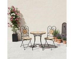 Bistroset 3-delig 60 x 60 x 70 cm – Opvouwbare Balkonset met Mozaïek Tafel en 2 Stoelen – Vintage Tuinset Weerbestendig Metaal voor Balkon & Terras – Urbanhome
