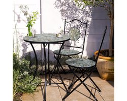 Bistroset 3-delig 60 x 60 x 75 cm – Mozaïek Balkonset met Tafel en 2 Klapstoelen – Klassieke Tuinset Weerbestendig Metaal Beige – Urbanhome