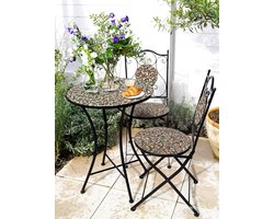 Bistroset 3-delig 60 x 60 x 75 cm – Mozaïek Balkonset met Tafel en 2 Klapstoelen – Klassieke Tuinset Weerbestendig Metaal Roze, Groen– Urbanhome