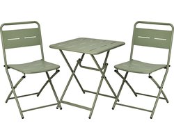Bistroset 3-delig - Mat Groen - Staal - 1 bistrotafel - 2 bistrostoelen - Inklapbaar - Lichtgroen - 3-delig