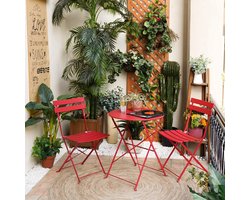 Bistroset 3-delig Opvouwbaar – Balkonset met Tafel en 2 Stoelen Weerbestendig Metaal – Compacte Tuinset voor Balkon & Terras rood – Urbanhome