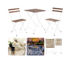 Bistroset 3-delig - Tuinset - Balkonset - Stoelen met Tafel - Tuintafel - Tuinstoel - Hout & Metaal - Wit - 70x70x75cm