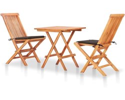 Bistroset 3-delig - Tuinset Kussens - Buiten Zitten - Massief Teakhout - 60x60x65 cm - Taupe