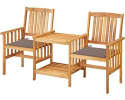 Bistroset Acaciahout - Tuinset Kussens - Buiten Zitten - Massief Hout Design - 159x61x92 cm - Taupe