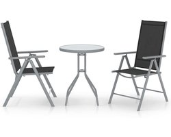 Bistroset Aluminium - Terrasmeubilair Tuinset - Buiten Zitten - Verstelbare Stoelen - 54 x 73 x 107 cm - Zilver