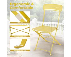 Bistroset Balkon 3-Delig 100x100x100 cm – Opvouwbare Tuintafel met 2 Stoelen, Weerbestendig Staal, Compact Balkonmeubelset Geel Modern – Laura