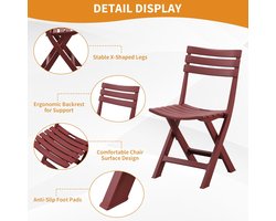 Bistroset Balkon 3-delig inklapbaar 45,7 x 42 x 76,2 cm – Rood kunststof tuinset met 2 stoelen en ronde tafel, weerbestendig, lichtgewicht & ruimtebesparend – ideaal voor balkon, tuin en terras – Laura