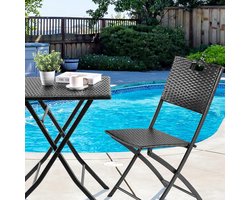 Bistroset Balkonmeubelset 3-delig Inklapbaar – Meuble Paris Rotan Balkonset met 2 Stoelen & Tafel 60x60 cm – Weerbestendig PE Rotan Tuinset voor Balkon, Terras & Kleine Tuinen – Zwart
