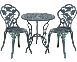 Bistroset balkonset gietijzer tuintafel en 2 tuinstoelen groen