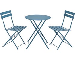 Bistroset Caprile metaal tuintafel met 2 tuinstoelen turquoise