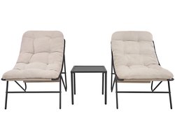 Bistroset grijs - 3-delige tuinset balkon terras lounge tuinstoel crème kussens