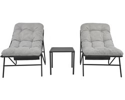 Bistroset grijs - 3-delige tuinset - balkon terras - lounge tuinstoel salontafel