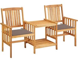 Bistroset Hout - Tuinset Tuinmeubelen - Buiten Ontspannen - Met Kussens Armleuningen - 159 x 61 x 92 cm - Taupe