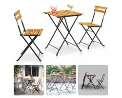Bistroset - Inklapbare Metalen Tuinmeubelset - Teaklook Bistroset voor Balkon - Tuinset - Tafelset