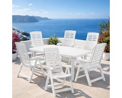 Bistroset Kunststof - Tuinset 7-delig - Buiten Zitten - Weerbestendig Materiaal - 140x90x72 cm - Wit