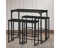 Bistroset met 4 Stoelen – Stijlvolle Bartafel met Barkrukken en Zwart Kunstmarmerblad, Perfect voor Keuken en Eetkamer