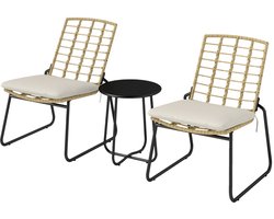 Bistroset -Rattan tuinmeubelset 3-delig - Balkonmeubelset voor 2 personen - Beige rattan zithoek - 56x67x78 cm - Stapelbaar - Balkon - Beige