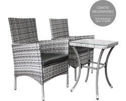 Bistroset Rotan - Jardí - balkonset licht grijs - 3-delig - inclusief regenhoes + kussens