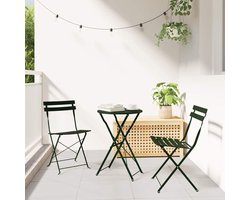 Bistroset Staal - Tuinset Opvouwbaar - Buiten Zitten - Ruimtebesparend Ontwerp - 50x50x71 cm - Bosgroen