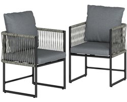 Bistroset - Tuinmeubel 2-delig - Tuinset - Balkonset voor 2 Personen - Tuinmeubelset met 2 Stoelen + Kussens - Weerbestendig - Zitgroep - Meubel - Loungeset - Meubelsets - voor Tuin, Balkon, Terras - Staal & PE-rotan - Donkergrijs