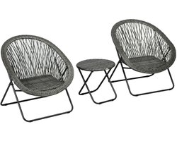 Bistroset - Tuinmeubel 3-delig - Inklapbaar Tuinset - Balkonset voor 2 Personen - Tuinmeubelset met 2 Stoelen + Tafel - Zitgroep - Meubel - Loungeset - Meubelsets - voor Tuin, Balkon, Terras - Rotanlook - Grijs
