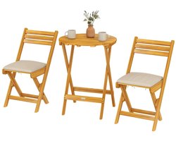 Bistroset - Tuinmeubel 3-delig - Opvouwbare Tuinset - Balkonset voor 2 Personen - Tuinmeubelset met 2 Stoelen + Tafel - Balkonmeubelset - Zitgroep - Meubel - Loungeset - Meubelsets - voor Tuin, Balkon, Terras - Natuurlijk Hout