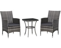 Bistroset - Tuinmeubel 3-delig - Tuinset - Balkonset voor 2 Personen - Tuinmeubelset met 2 Fauteuils + Tafel + Kussens - Zitgroep - Meubel - Loungeset - Meubelsets - voor Tuin, Balkon, Terras - Donkergrijs