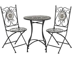 Bistroset - Tuinmeubel 3-delig - Tuinset - Balkonset voor 2 Personen - Tuinmeubelset met 2 Klapstoelen + Mozaïektafel - Zitgroep - Meubel - Loungeset - Meubelsets - voor Tuin, Balkon, Terras - Metaal - Keramische Tegels - Veelkleurig
