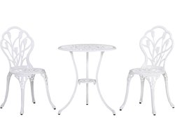 Bistroset - Tuinmeubel 3-delig - Tuinset - Balkonset voor 2 Personen - Tuinmeubelset met 2 Klapstoelen + Tafel met Parasolgat - Zitgroep - Meubel - Loungeset - Meubelsets - voor Tuin, Balkon, Terras - Wit