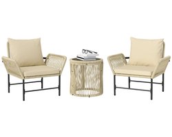 Bistroset - Tuinmeubel 3-delig - Tuinset - Balkonset voor 2 Personen - Tuinmeubelset met 2 Stoelen + Tafel + 4 Kussens - Balkonmeubels - Zitgroep - Meubel - Loungeset - Meubelsets - voor Tuin, Balkon, Terras - Polyrattan - Khaki + Beige