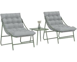 Bistroset - Tuinmeubel 3-delig - Tuinset - Balkonset voor 2 Personen - Tuinmeubelset met 2 Stoelen + Tafel + Kussens - Verstelbaar Stalen Frame - Balkonmeubelset - Zitgroep - Meubel - Loungeset - Meubelsets - voor Tuin, Balkon, Terras - Lichtgrijs