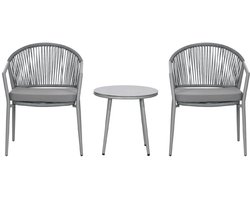 Bistroset - Tuinmeubel 3-delig - Tuinset - Balkonset voor 2 Personen - Tuinmeubelset met 2 Stoelen + Tafel met Glazen Blad - Weerbestendig - Zitgroep - Meubel - Loungeset - Meubelsets - voor Tuin, Balkon, Terras - Grijs