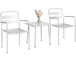 Bistroset - Tuinmeubel 3-delig - Tuinset - Balkonset voor 2 Personen - Tuinmeubelset met 2 Tuinstoelen + Glazen Tafel - Roestbestendig - Zitgroep - Meubel - Loungeset - Meubelsets - voor Tuin, Balkon, Terras - Wit