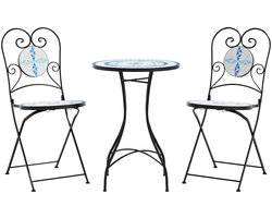 Bistroset | Tuinset mozaek ijzer en keramiek blauw en wit