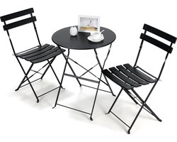 Bistroset - Tuinset - Tuintafel met Stoelen - 3-delige - Opvouwbare - Stalen Tafel en Stoelen voor Balkon - Balkonset 2 Personen - Bistrotafel - Zwart