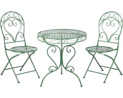 Bistroset voor 2 - Metalen tuinset - Genieten van buiten - Romantisch metaalwerk - 70x70x74 cm - Groen