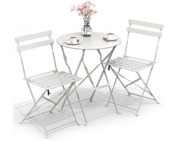 Bistroset Voor Buiten - 3-Delig - Stalen Tafel Met 2 Klapstoelen - Weerbestendig & Ruimtebesparend - Wit