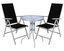 Bistrotafel en Klapstoelen Set - 3-delig - Rond 60cm - Zilver/Metaal - Ideaal voor Balkon en Terras
