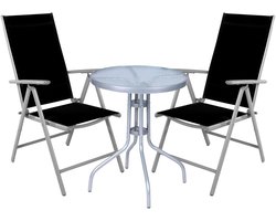 Bistrotafel en Klapstoelen Set - 3-delig - Rond 60cm - Zilver/Metaal - Ideaal voor Balkon en Terras