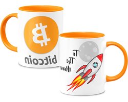 Bitcoin Mok - Crypto Cup - Ochtendkoffie Drinken - Dubbelzijdig Print - 330 ml - Wit Oranje
