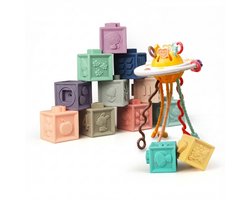 Bitey - Baby Speelgoed - Reisspeelgoed - Montessori Speelgoed - Baby Speelgoed 3 maanden - Kinderspeelgoed - Kraamcadeau- Ufo en Stapelblokken 2 in 1