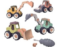 Bitey - Compleet set met 4 Werkvoertuigen - Educatief - Montessori - Speelgoed - Sensorisch Speelgoed - Ontwikkeling - Kind - Leerzaam - Kinderspeelgoed - Speelgoed 3 jaar