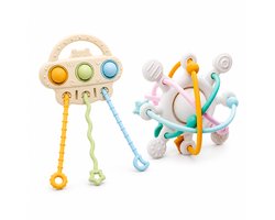 Bitey Rammelaar Set - Montessori Speelgoed - BPA-vrij - Grijp- en Bijtspeelgoed - Kraamcadeau - Baby Speelgoed - Spelen en ontdekken - vanaf 3 maanden