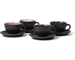 BITZ Kop met schaal Dia. 10 x 6 cm 24 cl 4 st. ass. kleuren - koffiemokken - koffiekopjes - set van 4 - 240 ml - vaatwasserbestendig