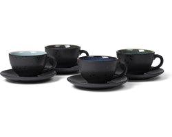 BITZ Kop met schaal Dia. 10 x 6 cm 24 cl 4 st. ass. kleuren - koffiemokken - koffiekopjes - set van 4 - 240 ml - vaatwasserbestendig