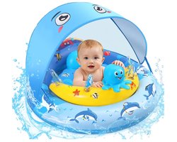 BIXc®- Babyzwemband, Babyzwembad met dak, luchtbed, 6-36 Maanden, UPF 50+ Zonnezwemband Babyzwemring, Opblaasbare, Baby Opblaasbare Zitplaats Zwemband