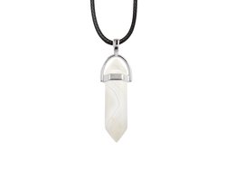 Bixorp Gems Bergkristal Hanger aan Faux Leren Koord - Edelsteen Ketting - Edelstenen Staafje met Stainless Steel - 45/50cm Damesketting