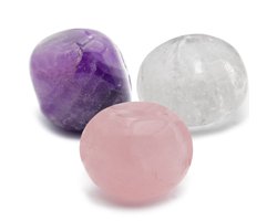 Bixorp Gems Gouden Driehoek Edelsteen Set - Setje van 3 Trommelstenen - Amethist + Rozenkwarts + Bergkristal