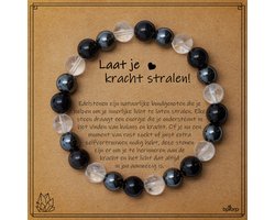 Bixorp Hematiet + Bergkristal + Obsidiaan Armband op Cadeau Kaartje - Laat je Kracht Stralen - 8mm / 18cm Edelsteen Kralenarmband - Inclusief Cadeau Envelop
