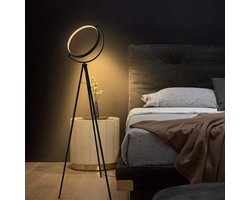 BIZZ Light® Halo Led-vloerlamp - Staande lamp - 12 W, Warm wit, 3000K - Zwart - Industriële vloerlamp - Voor woonkamer, werkkamer, kantoor.